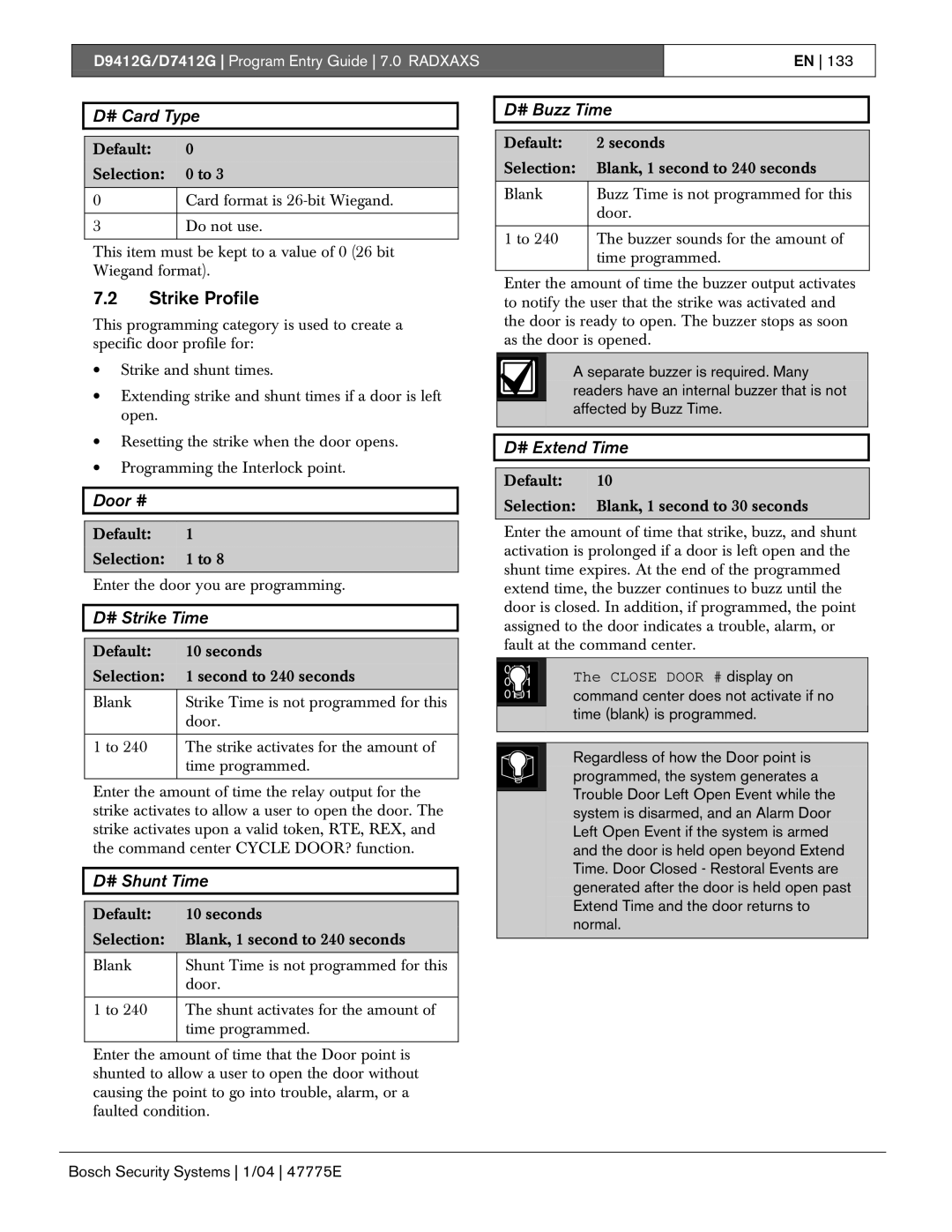 Bosch Appliances D7412G, D9412G manual Strike Profile 