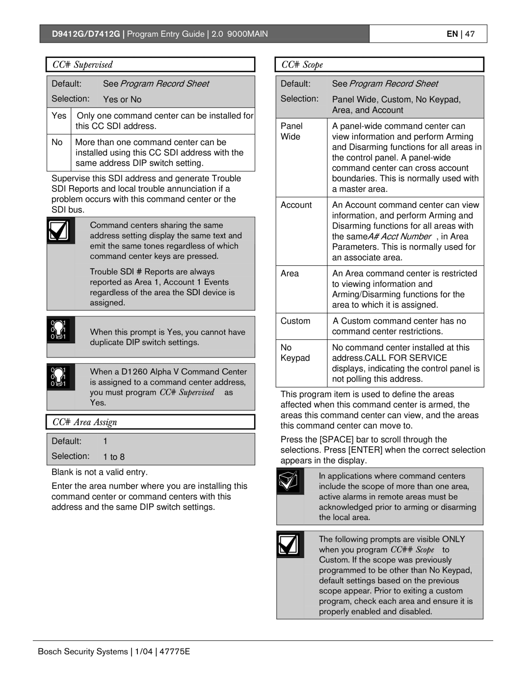 Bosch Appliances D7412G, D9412G manual CC# Supervised, CC# Area Assign, CC# Scope 