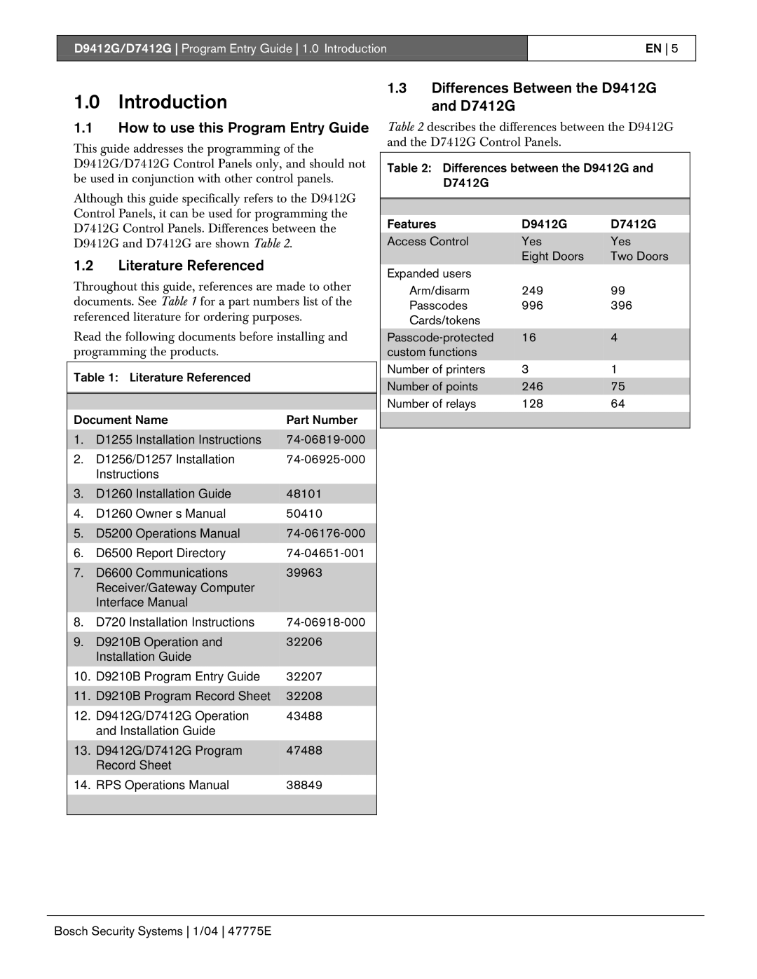 Bosch Appliances D7412G, D9412G manual How to use this Program Entry Guide, Literature Referenced 