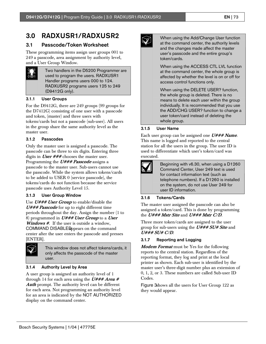 Bosch Appliances D7412G, D9412G manual Passcode/Token Worksheet 