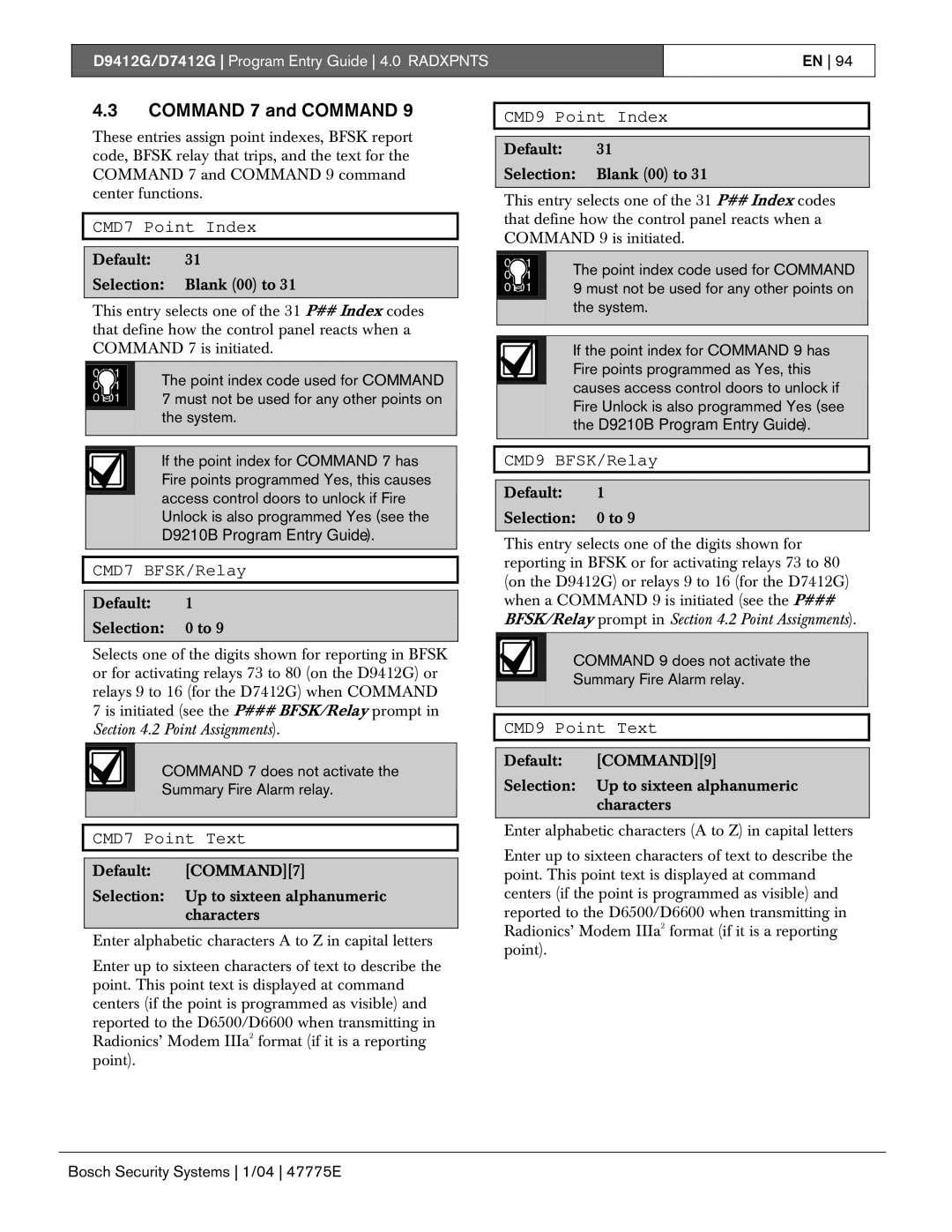 Bosch Appliances D9412G, D7412G manual Command 7 and Command 