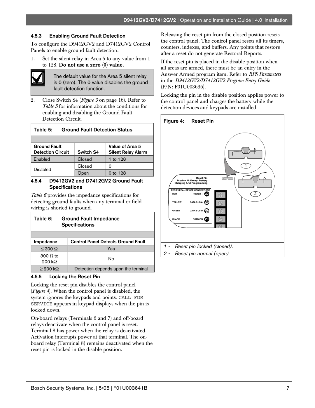 Bosch Appliances D9412GV2 manual Enabling Ground Fault Detection, Ground Fault Detection Status, Ground Fault Impedance 