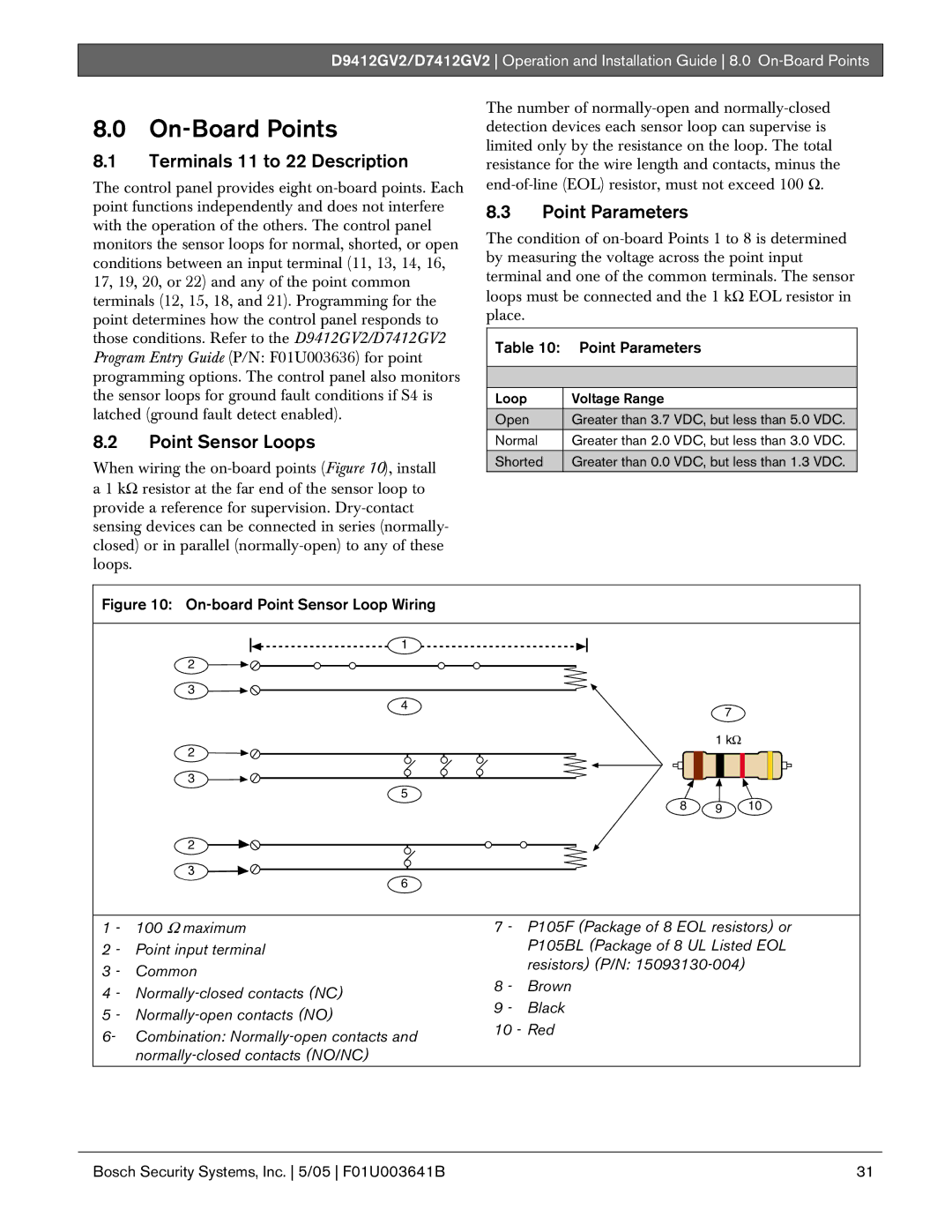 Bosch Appliances D9412GV2 manual On-Board Points, Terminals 11 to 22 Description, Point Sensor Loops, Point Parameters 