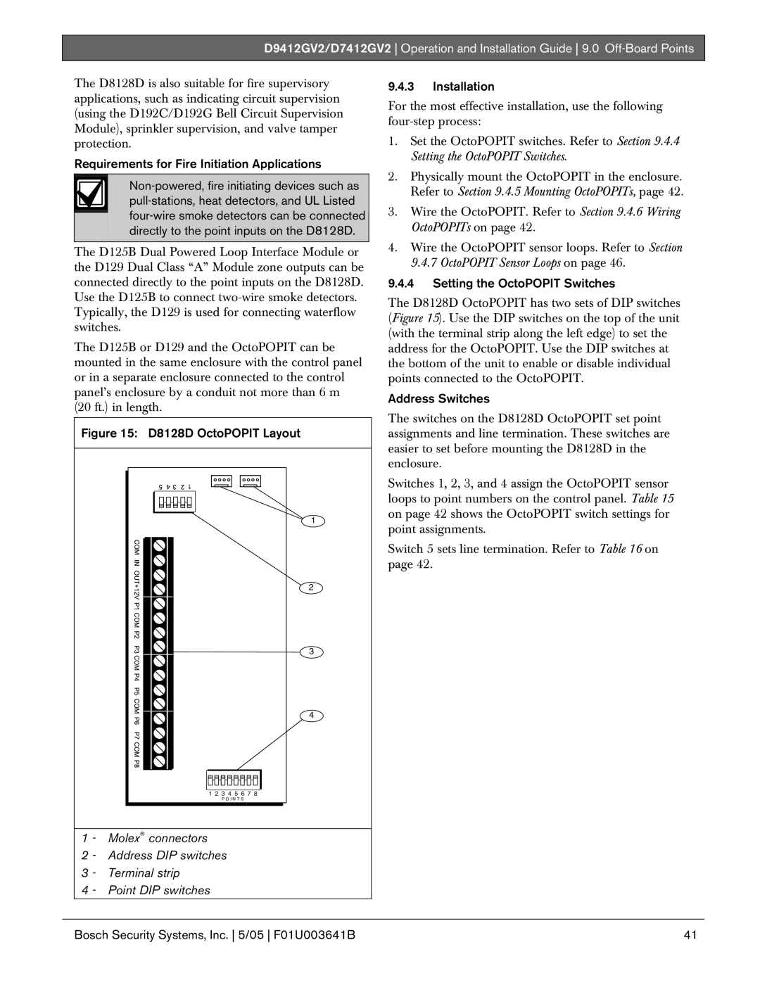 Bosch Appliances D9412GV2 manual Installation, Setting the OctoPOPIT Switches, Address Switches 