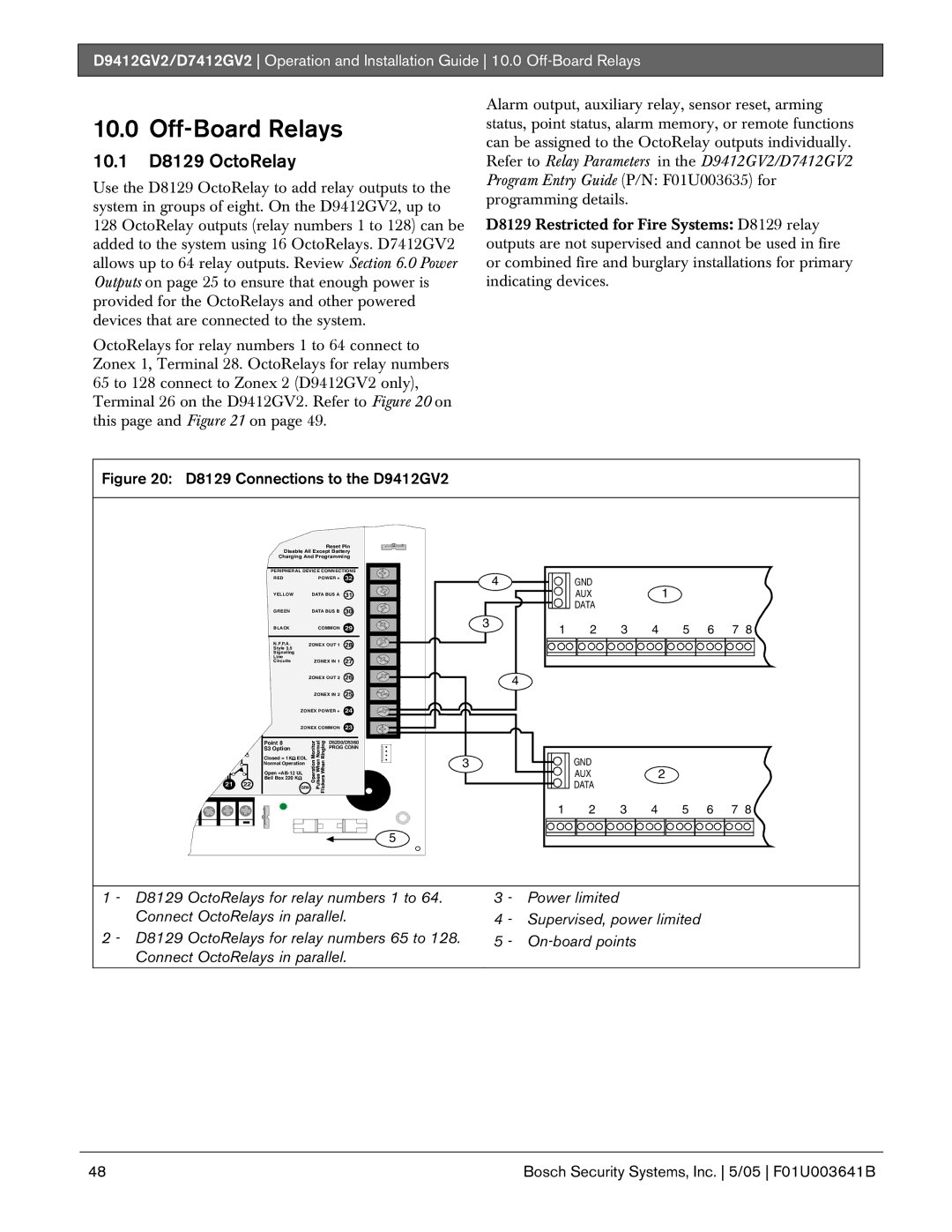 Bosch Appliances D9412GV2 manual Off-Board Relays, 10.1 D8129 OctoRelay 