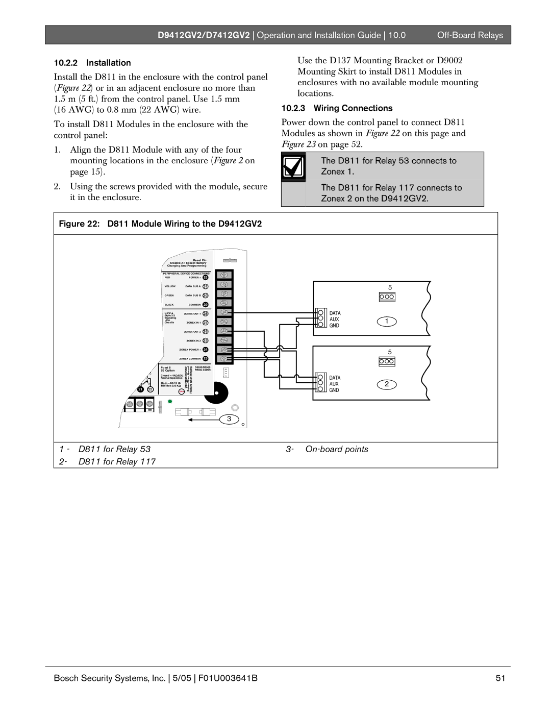 Bosch Appliances D9412GV2 manual D811 for Relay On-board points 