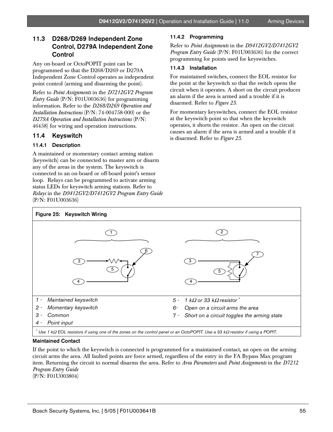 Bosch Appliances D9412GV2 manual Keyswitch, Maintained Contact 