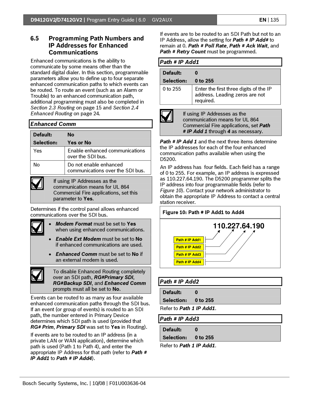 Bosch Appliances D9412GV2 manual Enhanced Comm, Path # IP Add1, Path # IP Add2, Path # IP Add3, Refer to Path 1 IP Add1 