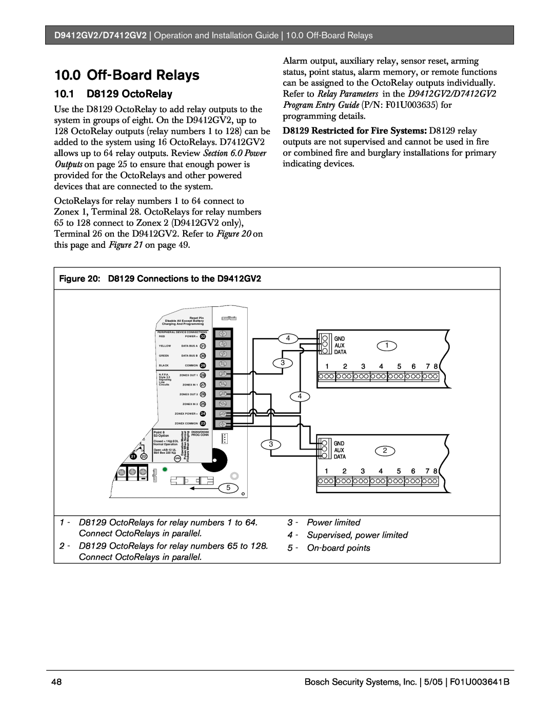 Bosch Appliances D9412GV2 manual 10.0Off-BoardRelays, 10.1D8129 OctoRelay 