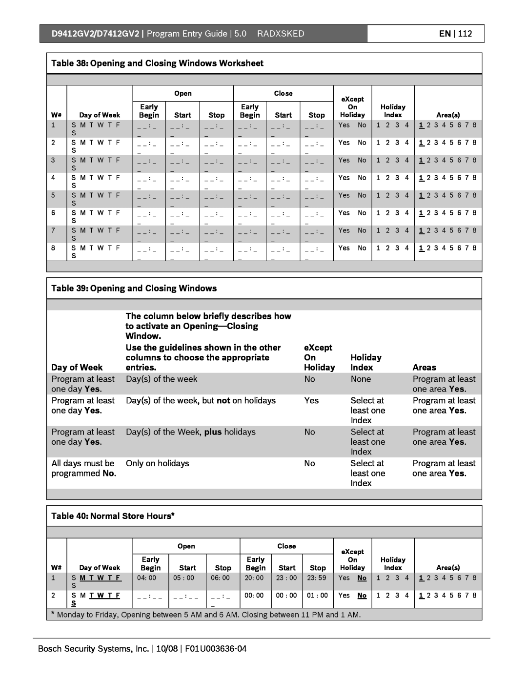 Bosch Appliances D9412GV2 manual Opening and Closing Windows Worksheet 