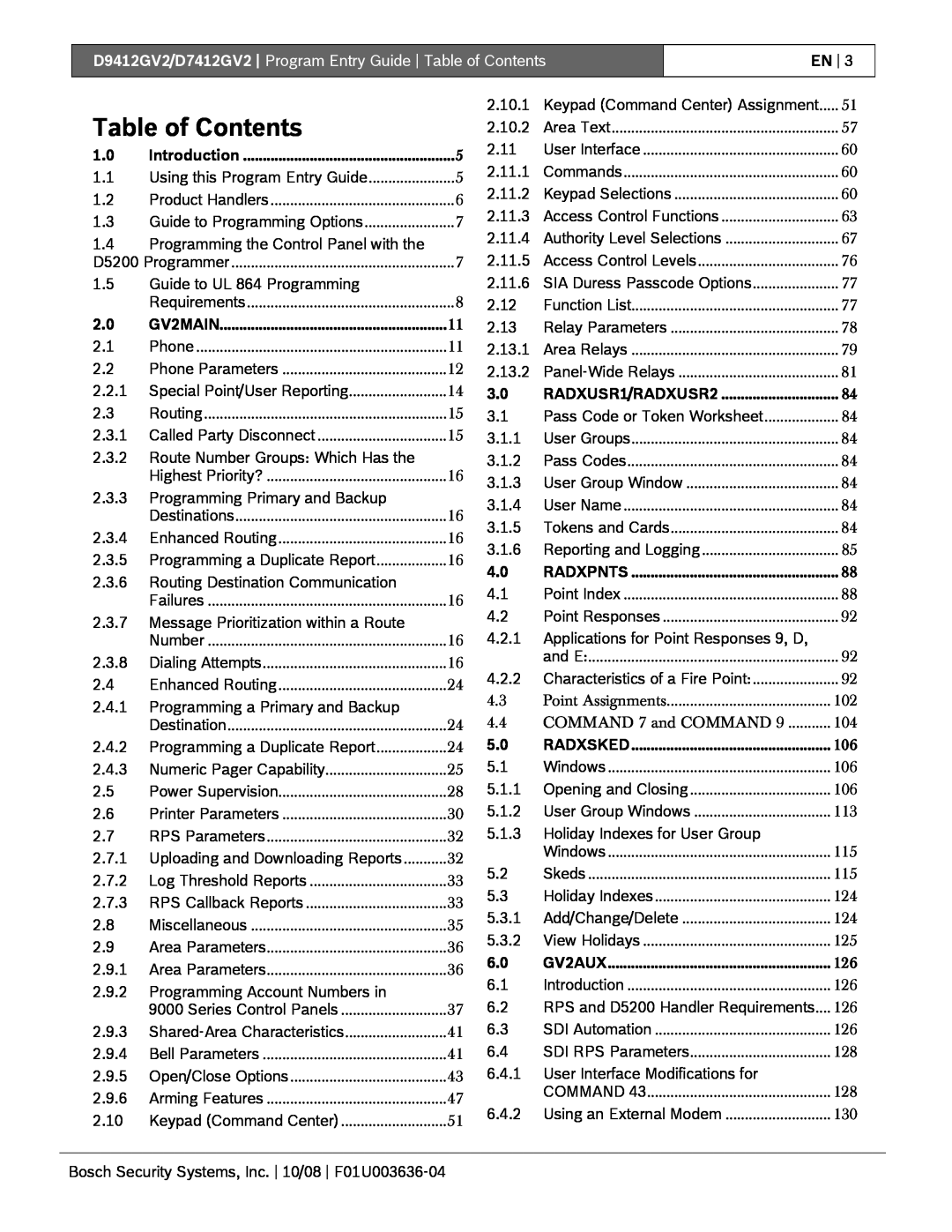 Bosch Appliances D9412GV2 manual Table of Contents, En 