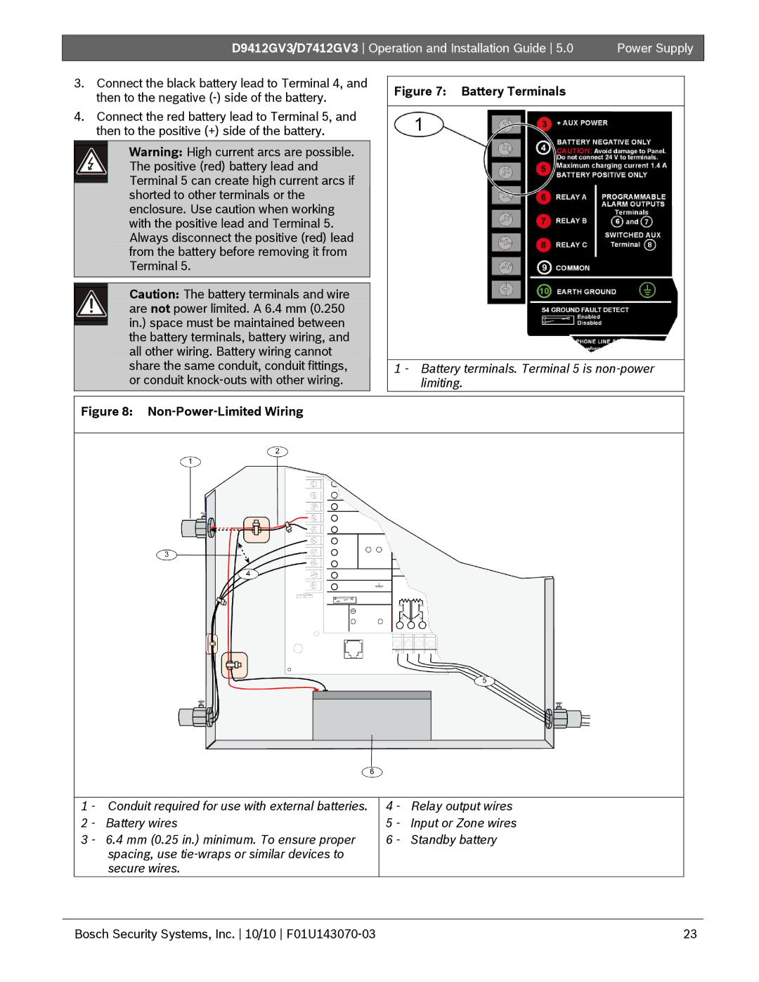 Bosch Appliances D7412GV3, D9412GV3 manual Non-Power-Limited Wiring 