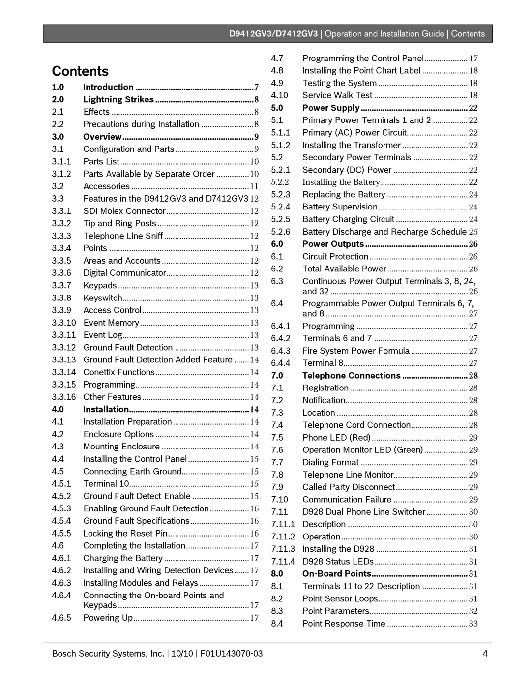 Bosch Appliances D9412GV3, D7412GV3 manual Contents 