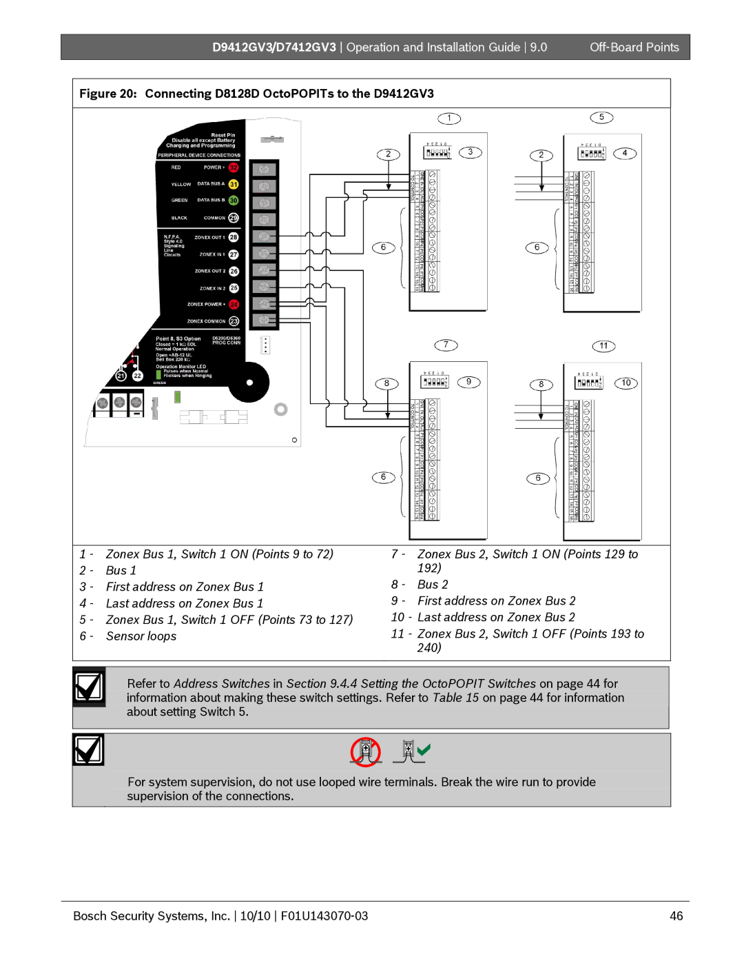 Bosch Appliances D7412GV3 manual Connecting D8128D OctoPOPITs to the D9412GV3 