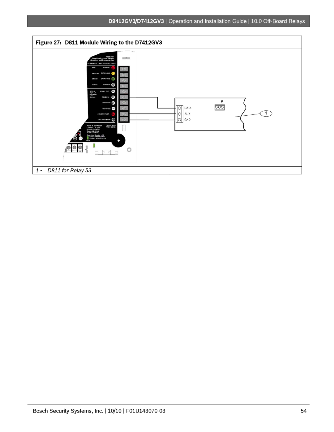 Bosch Appliances D9412GV3 manual D811 Module Wiring to the D7412GV3 