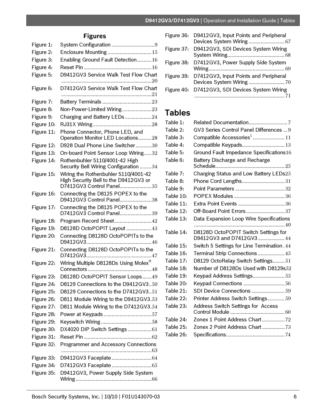 Bosch Appliances D9412GV3, D7412GV3 manual Tables 