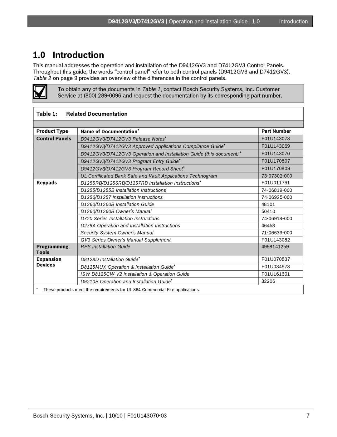 Bosch Appliances D7412GV3, D9412GV3 manual Introduction, Related Documentation 