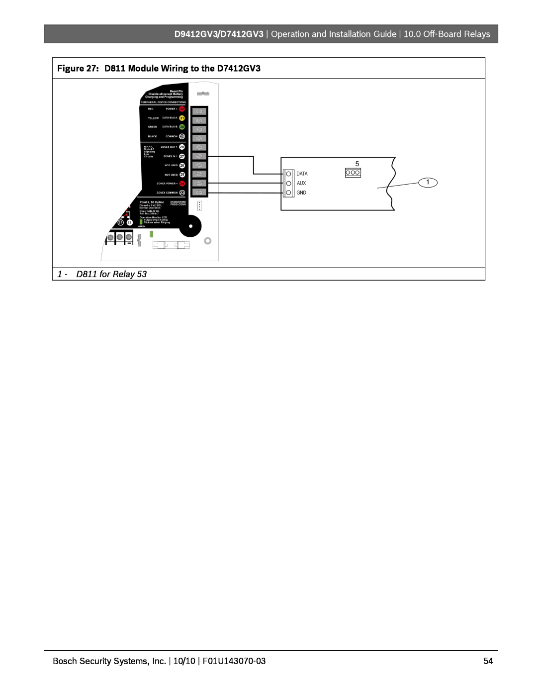 Bosch Appliances D9412GV3 manual D811 Module Wiring to the D7412GV3 