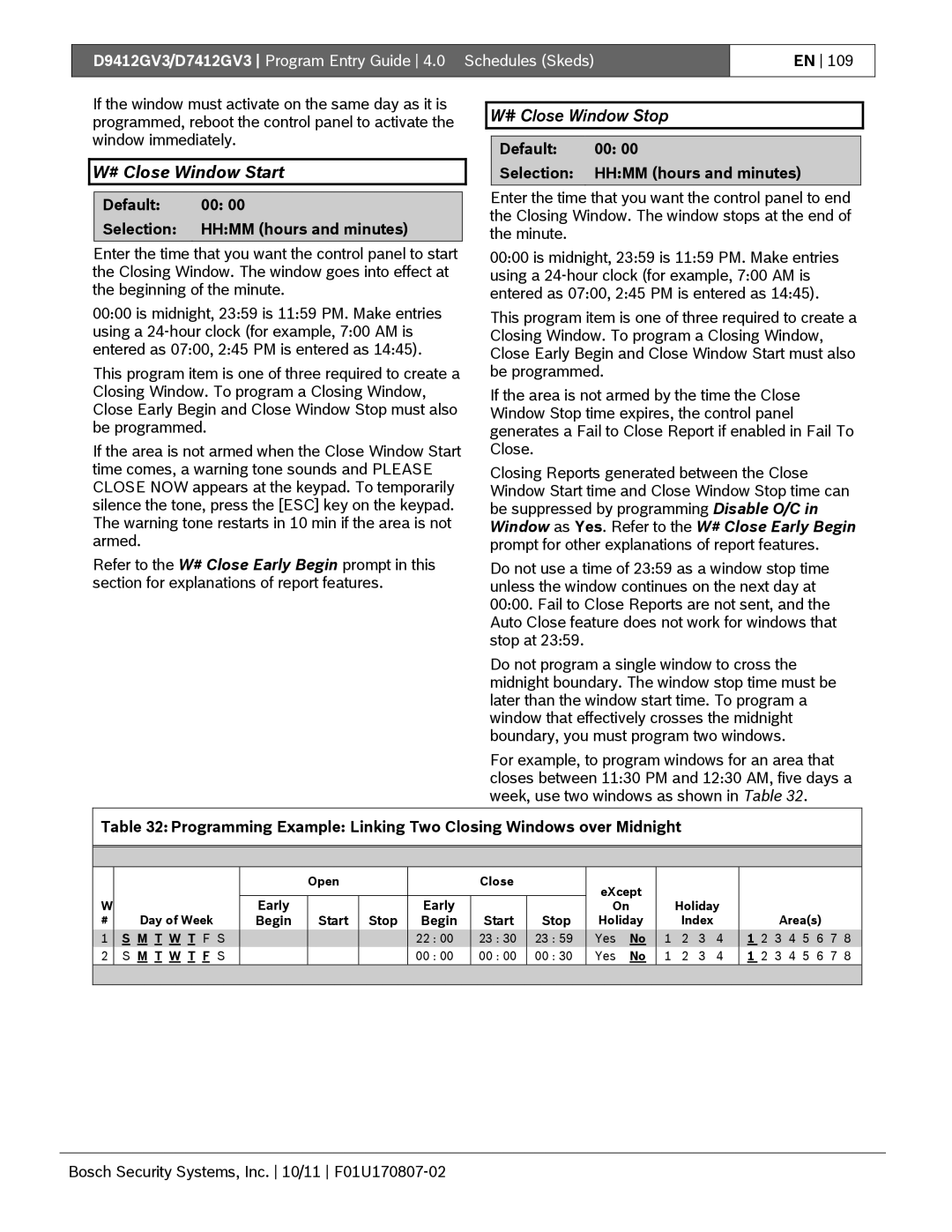 Bosch Appliances D9412GV3 manual # Close Window Start, # Close Window Stop 