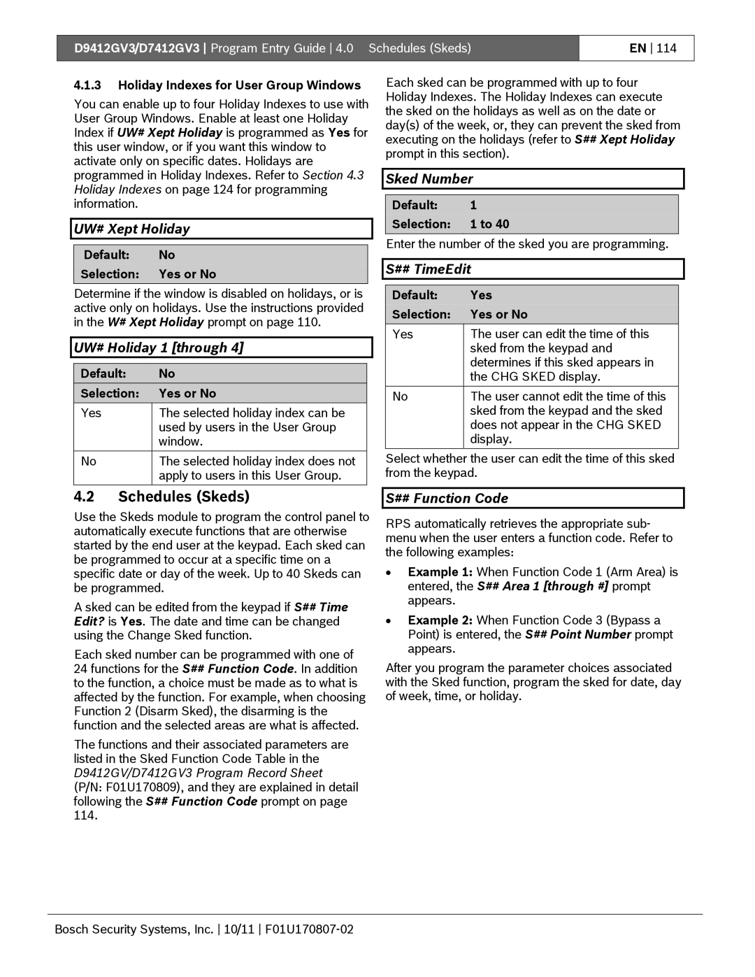 Bosch Appliances D9412GV3 manual Schedules Skeds 