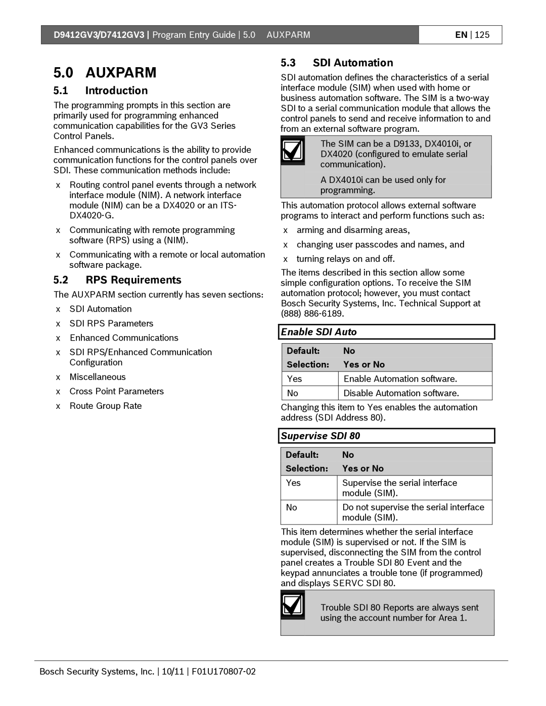 Bosch Appliances D9412GV3 manual Introduction, RPS Requirements, SDI Automation, Enable SDI Auto, Supervise SDI 