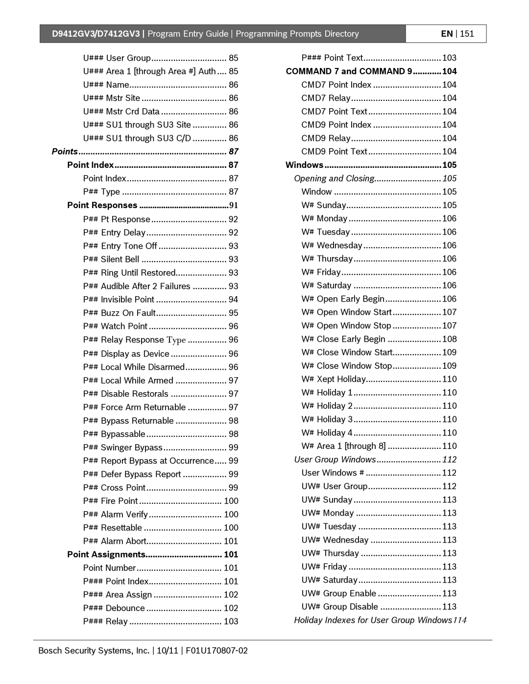 Bosch Appliances D9412GV3 manual 101, Command 7 and Command 104 