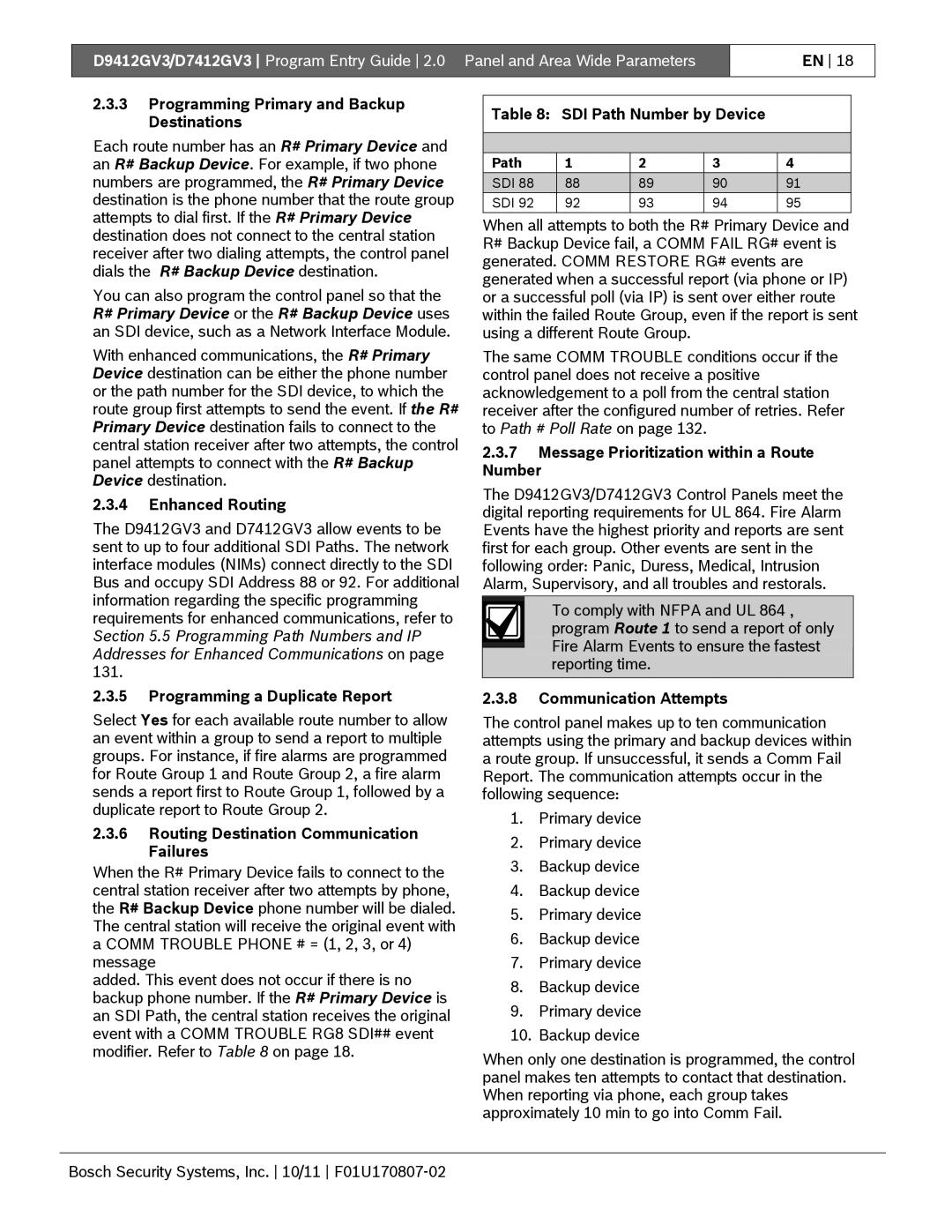 Bosch Appliances D9412GV3 Programming Primary and Backup Destinations, Enhanced Routing, Programming a Duplicate Report 