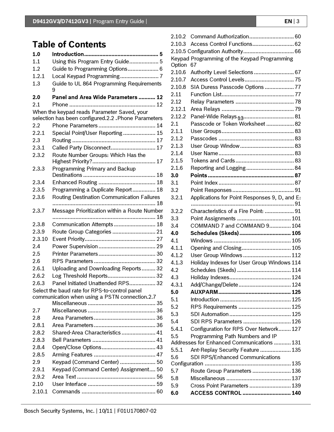 Bosch Appliances D9412GV3 manual Table of Contents 