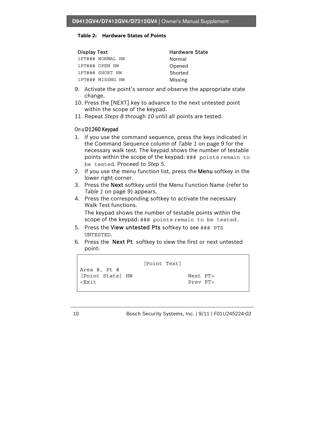 Bosch Appliances D7412GV4, D9412GV4, D7212GV4 owner manual Point Text 