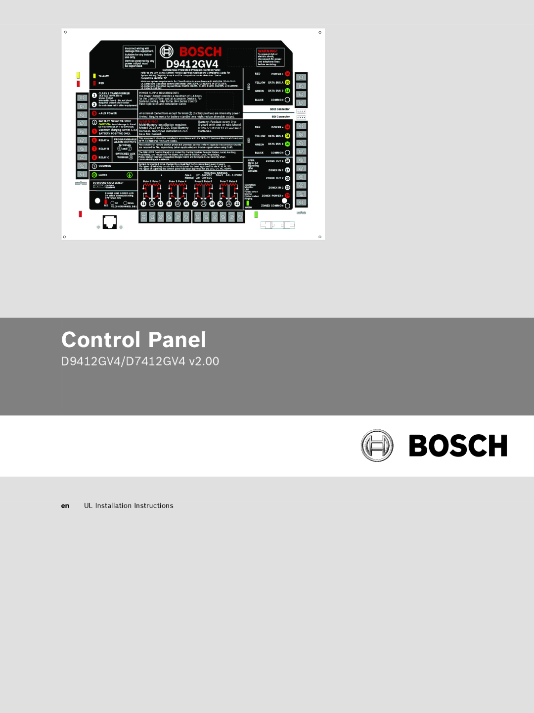 Bosch Appliances D9412GV4 installation instructions Control Panel 