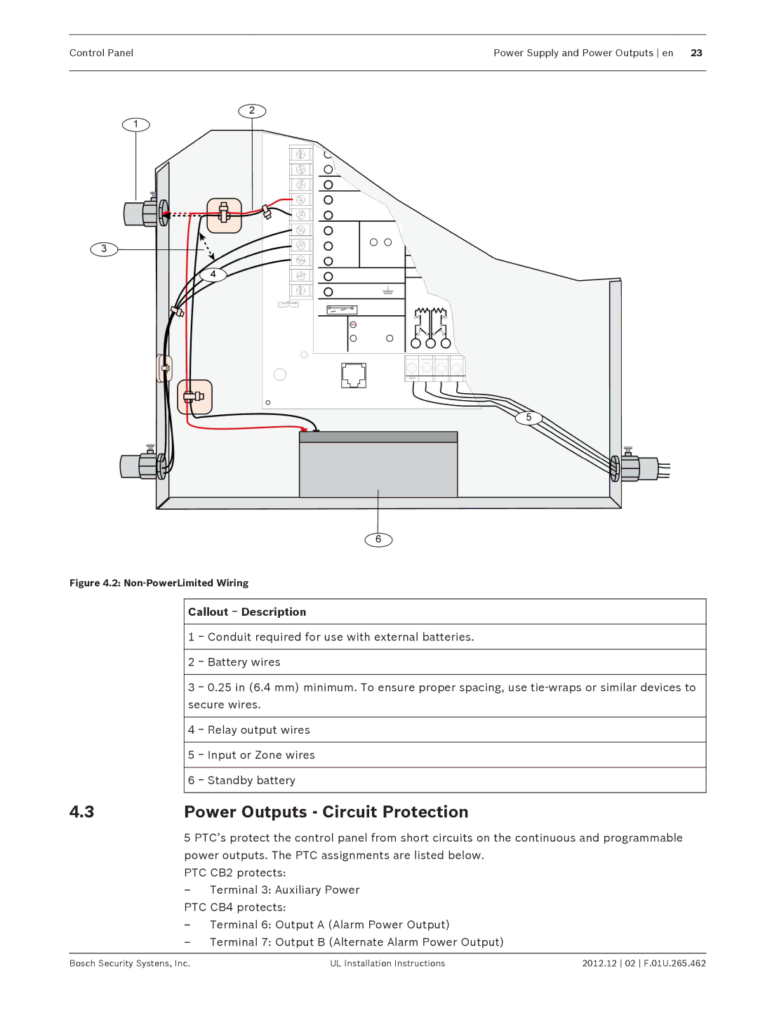 Bosch Appliances D9412GV4 installation instructions Power Outputs Circuit Protection, Non-PowerLimited Wiring 