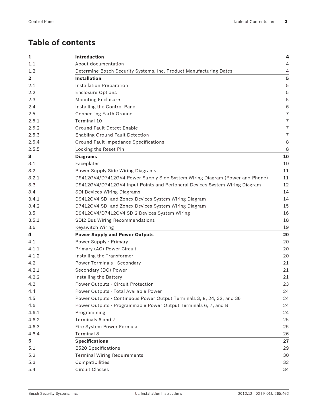 Bosch Appliances D9412GV4 installation instructions Table of contents 