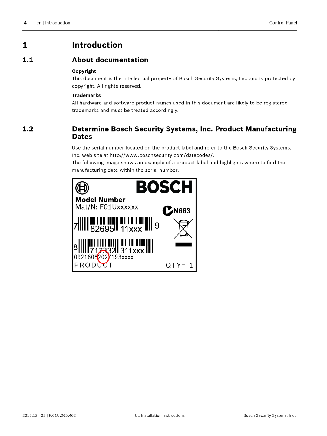 Bosch Appliances D9412GV4 installation instructions Introduction, About documentation, Dates 