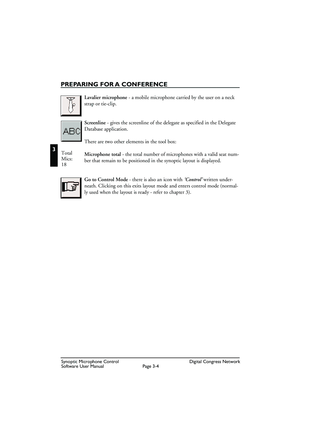 Bosch Appliances DCN Synoptic Microphone Control user manual Preparing for a Conference 