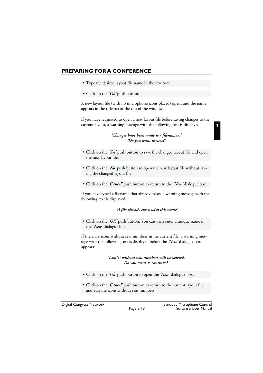 Bosch Appliances DCN Synoptic Microphone Control user manual ‘Changes have been made to filename.’ ‘Do you want to save?’ 