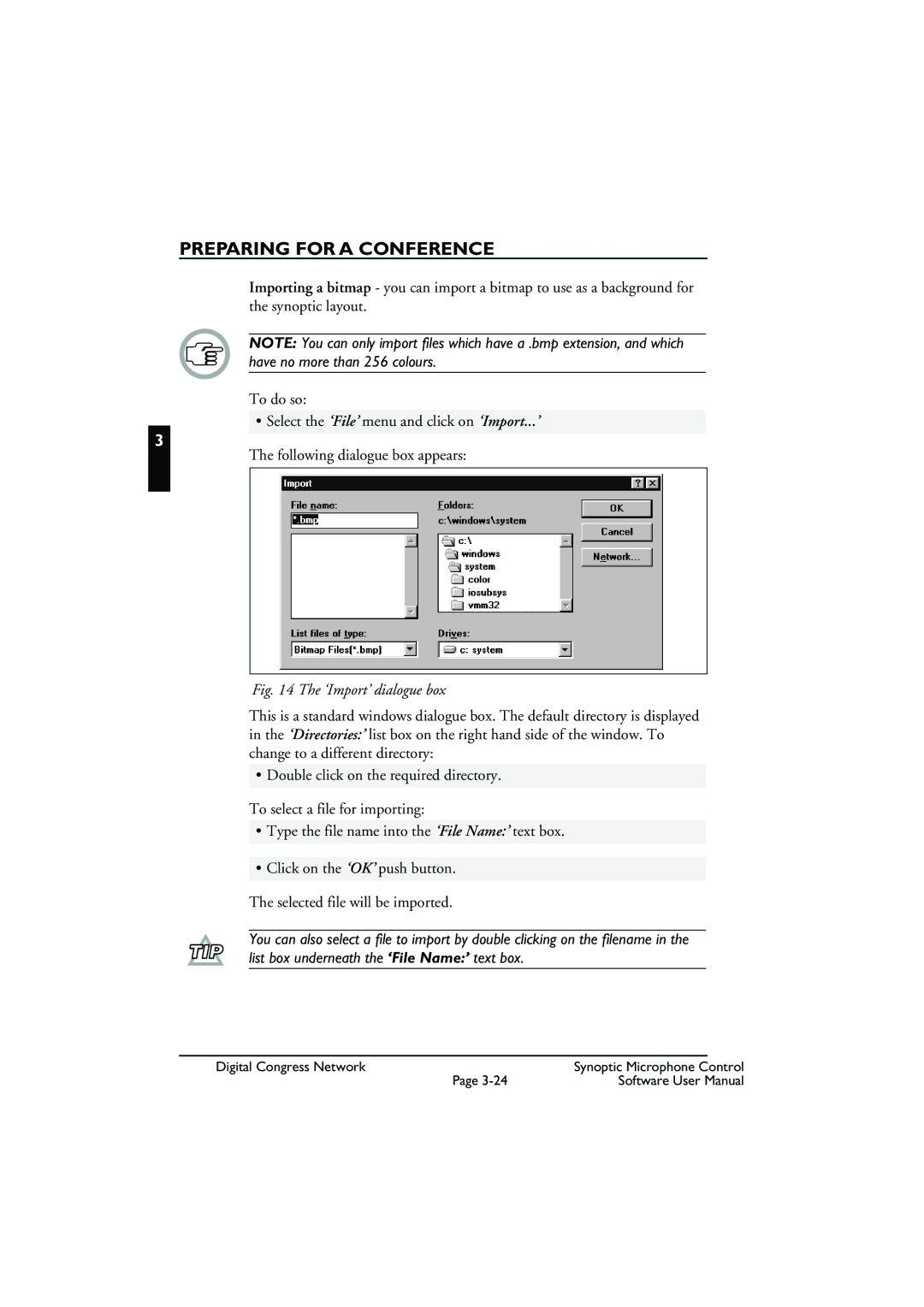 Bosch Appliances DCN Synoptic Microphone Control user manual ‘Import’ dialogue box 