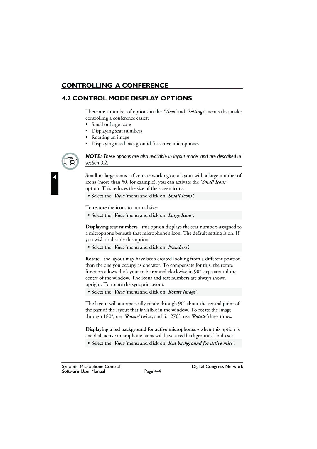 Bosch Appliances DCN Synoptic Microphone Control user manual Controlling a Conference Control Mode Display Options, Section 