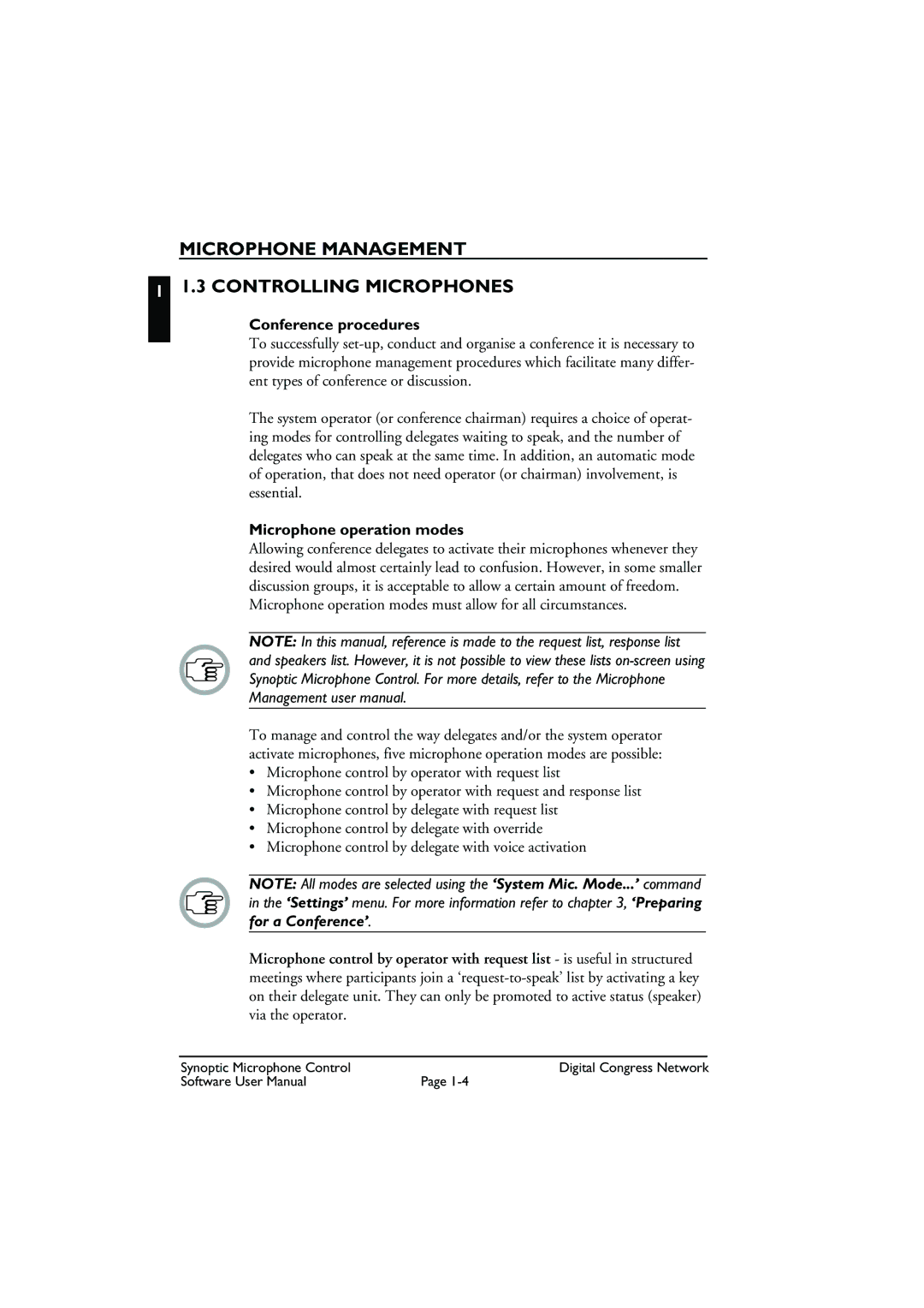 Bosch Appliances DCN Synoptic Microphone Control Microphone Management Controlling Microphones, Conference procedures 