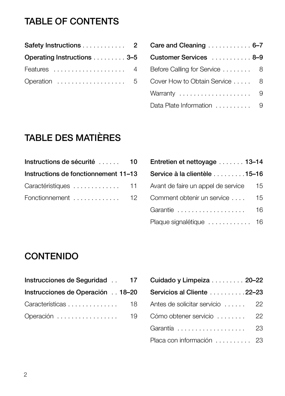 Bosch Appliances DHD Series manual Table of Contents 