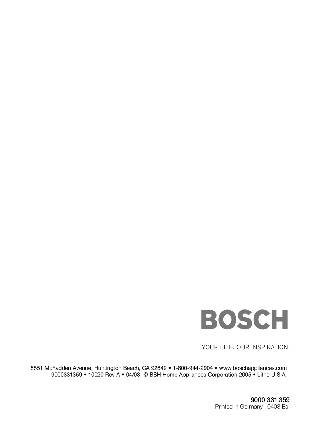 Bosch Appliances DHD Series manual 9000 331 