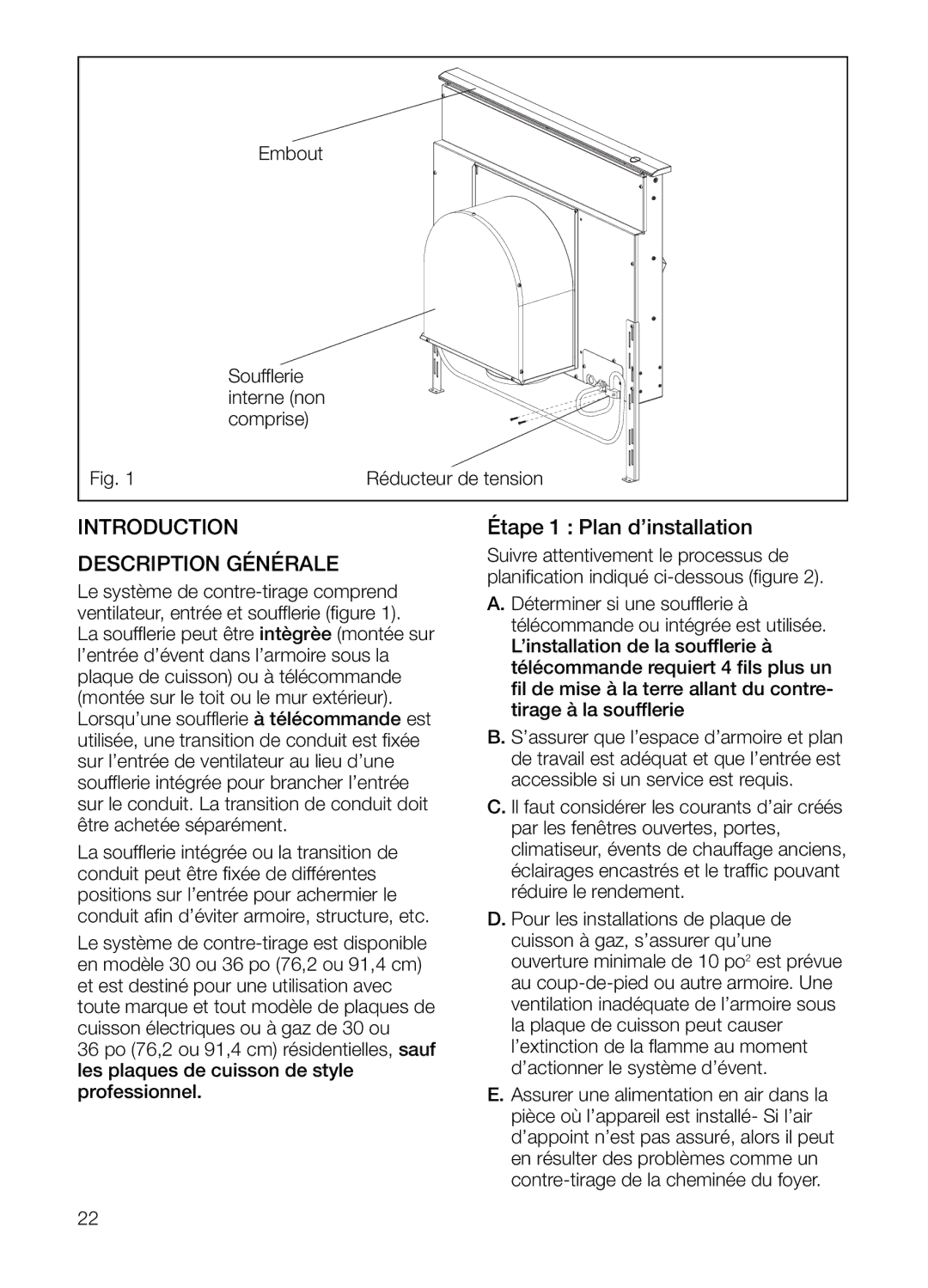 Bosch Appliances DHG6023UC, DHG6015DUC, DHG601DUC manual Étape 1 Plan d’installation, Description Générale 