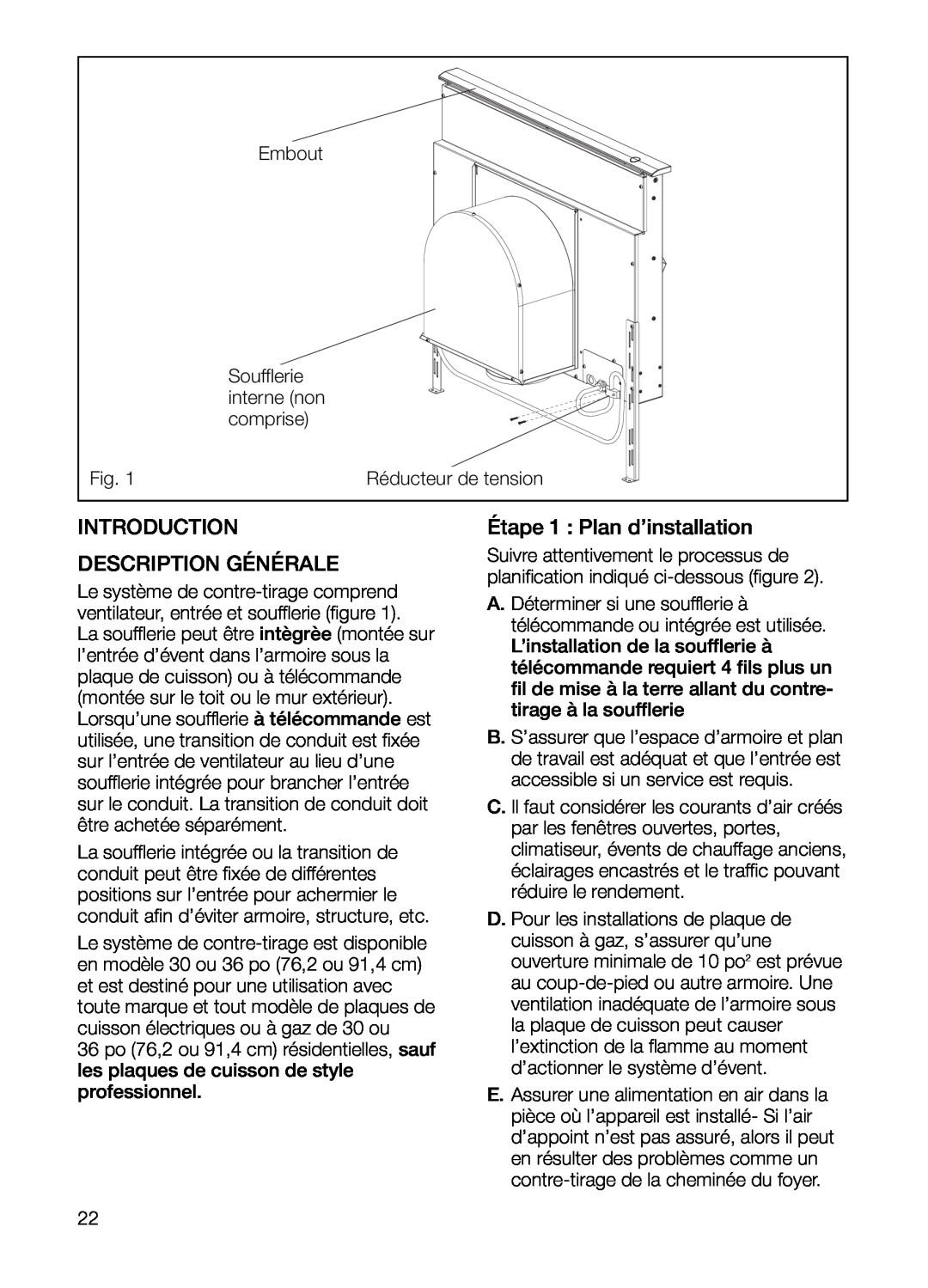 Bosch Appliances DHG6023UC Étape 1 Plan d’installation, Description Générale, Introduction, Embout, interne non, comprise 