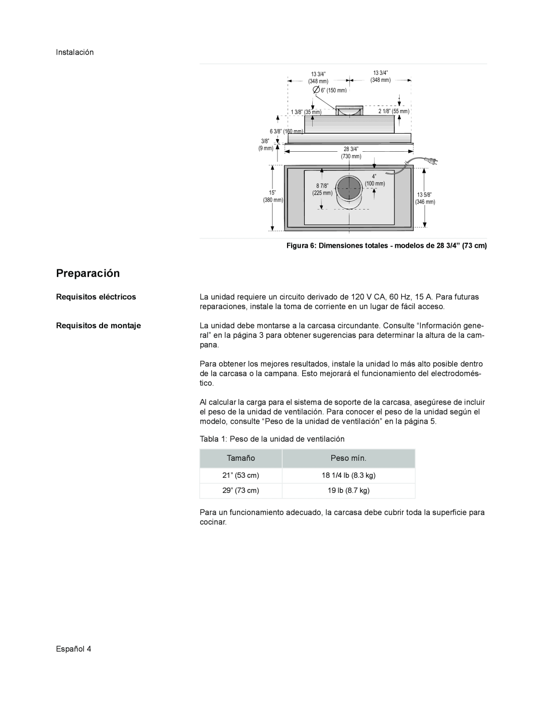 Bosch Appliances DHL 755 B installation manual Preparación, Requisitos eléctricos, Requisitos de montaje 