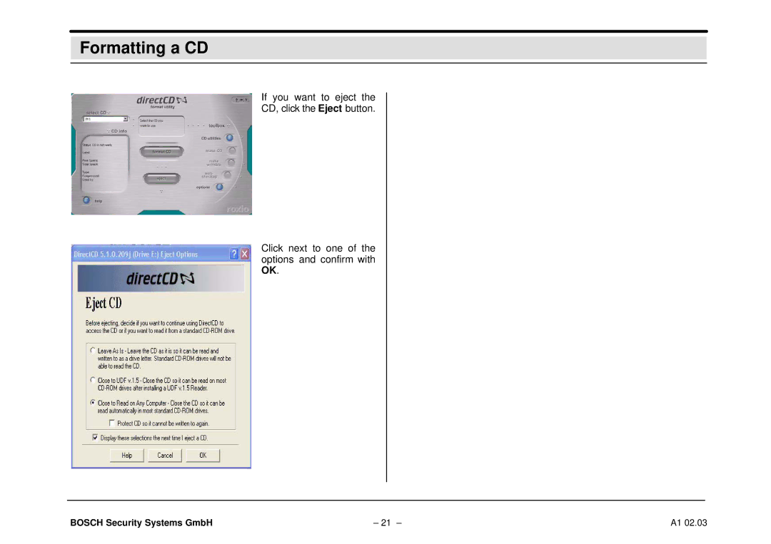 Bosch Appliances DiBos operating instructions Formatting a CD 