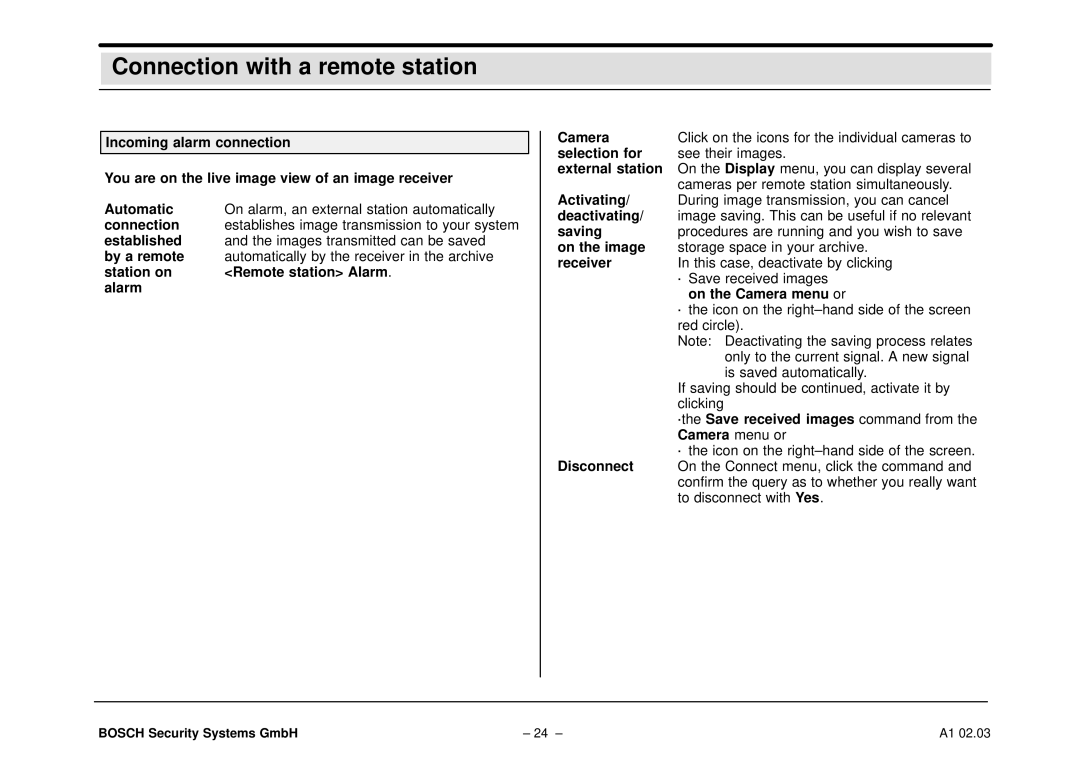 Bosch Appliances DiBos operating instructions Connection with a remote station 