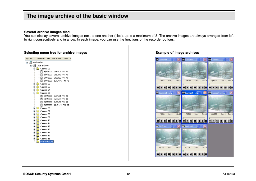 Bosch Appliances DiBos The image archive of the basic window, Several archive images tiled, Example of image archives 