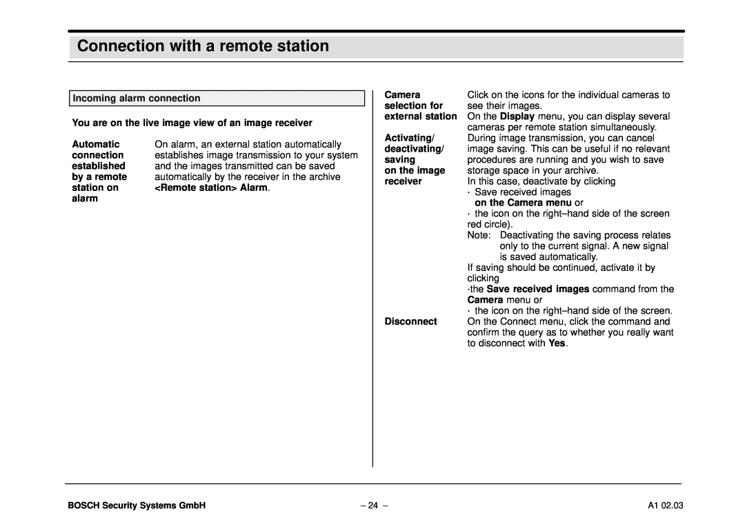 Bosch Appliances DiBos operating instructions Connection with a remote station 