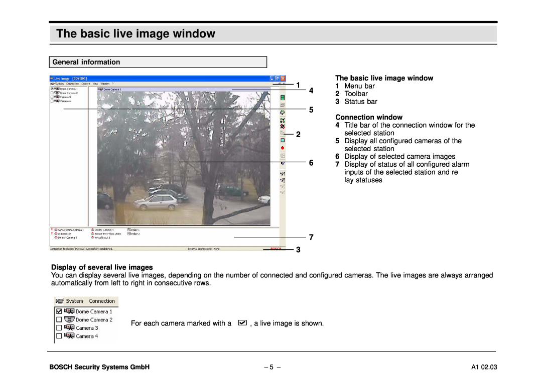 Bosch Appliances DiBos operating instructions The basic live image window 