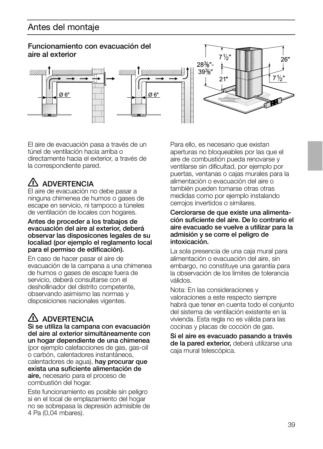 Bosch Appliances DIE 165 R manual Antes del montaje, Funcionamiento con evacuación del aire al exterior 