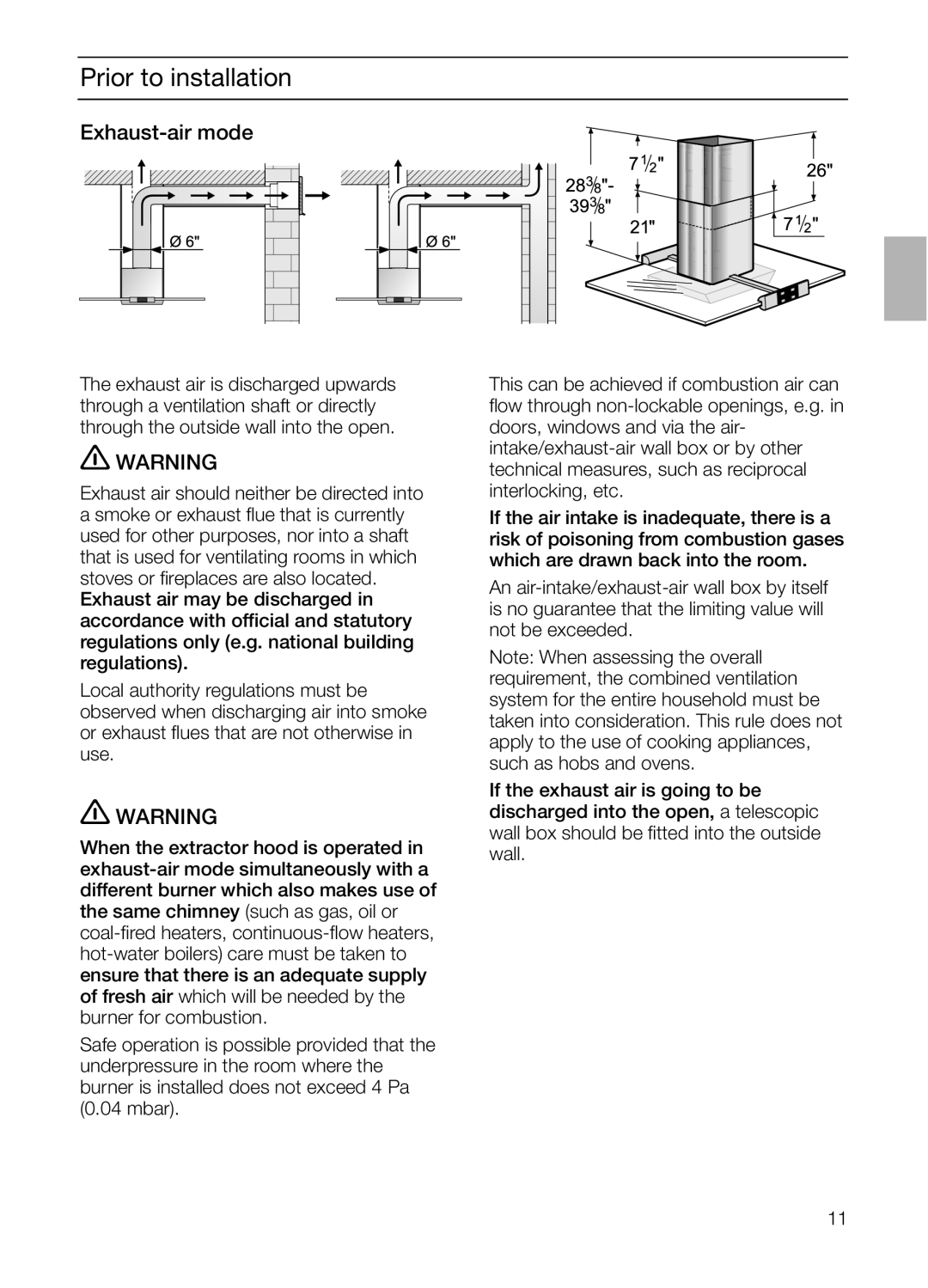 Bosch Appliances DIE 165 R manual Prior to installation, Exhaust-air mode 